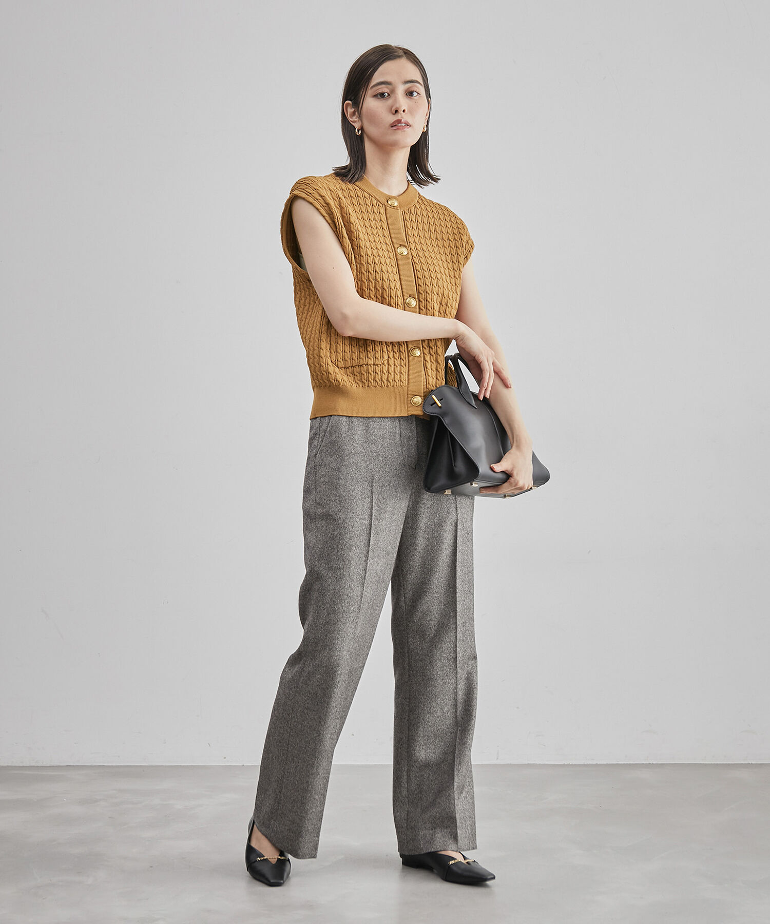 ROPE「メタルボタンケーブルニットベスト」|ベスト・ジレ|