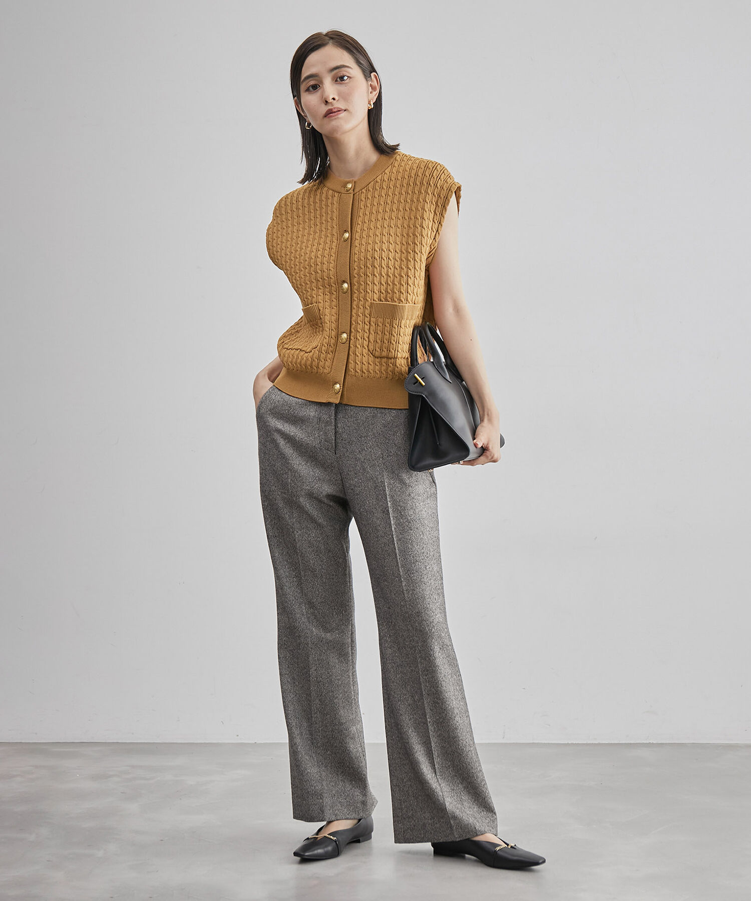 ROPE「メタルボタンケーブルニットベスト」|ベスト・ジレ|