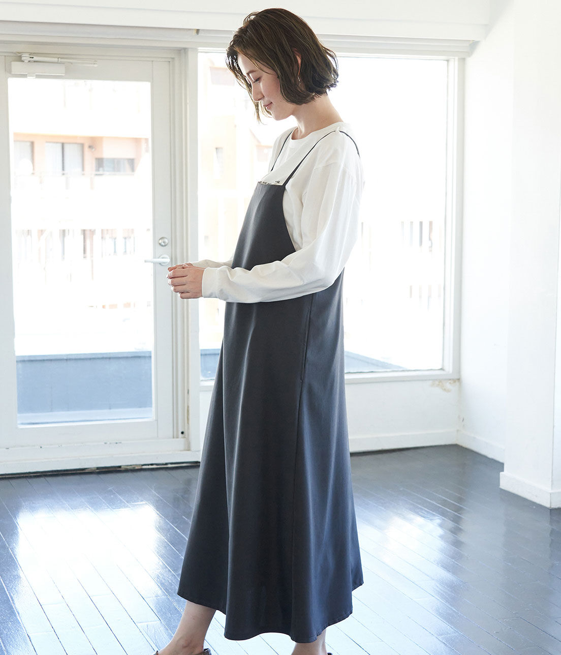 Rope&rsquo;Picnic「【WEB限定カラー:ピンク】微起毛エプロンキャミワンピース」|ワンピース|