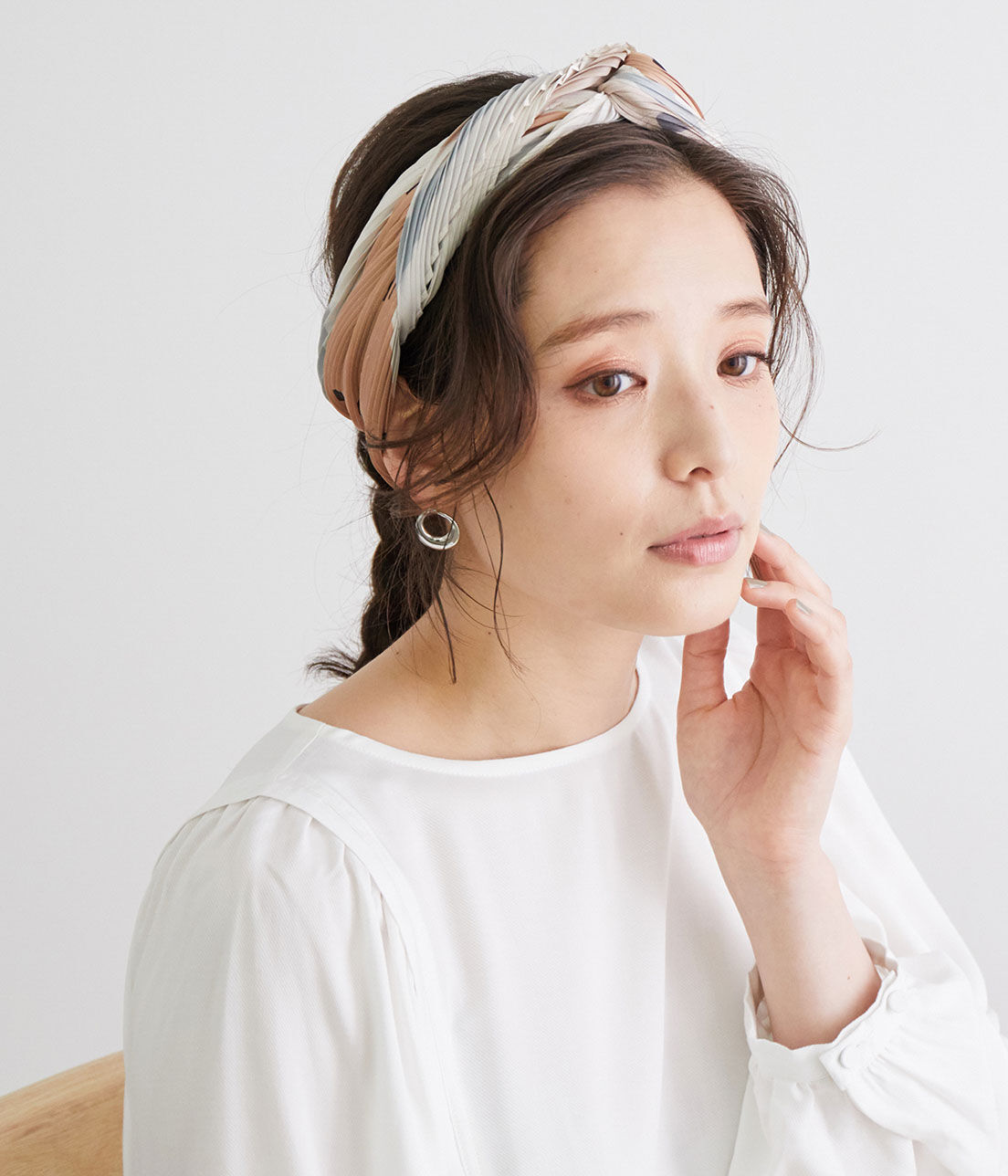 ROPE PICNIC PASSAGE「ドットプリーツスカーフ」|バンダナ・スカーフ|ベージュ系(28)