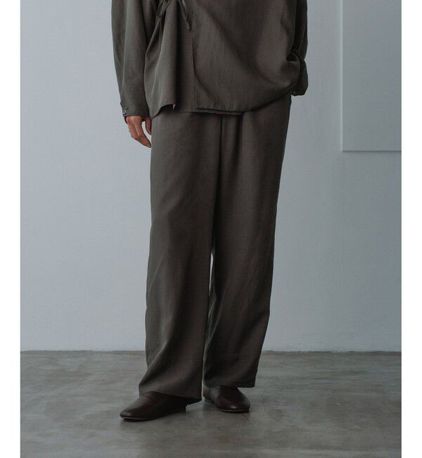 ADAM ET ROPE'「【WEB限定】リネンミックス ドレープ ワイドストレート スラックス / セットアップ対応」|スラックス|カーキ