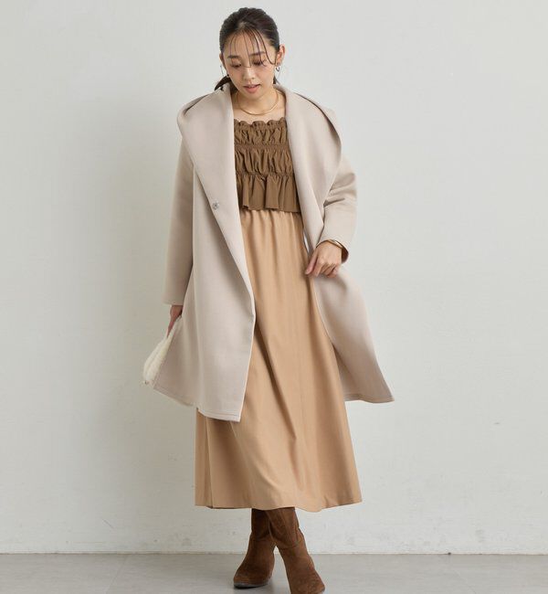  「《低身長サイズあり・大人の華やかさ◎》スクエア異素材シャーリングワンピ」|その他|