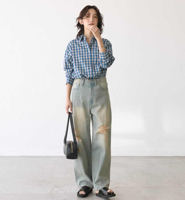  「【MONN.:.(モン)】ハイライズダメージDENIM」|デニム|