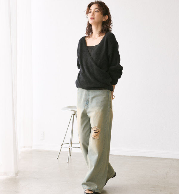  「【MONN.:.(モン)】ハイライズダメージDENIM」|デニム|