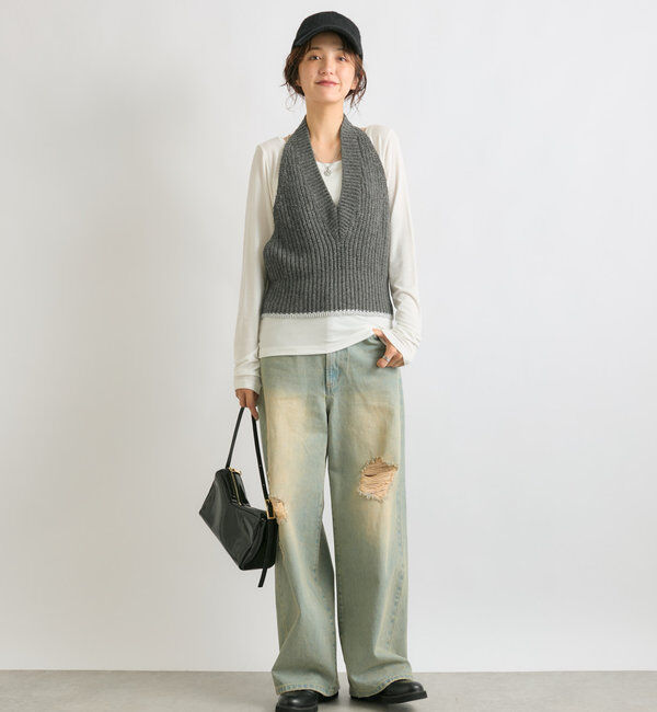  「【MONN.:.(モン)】ハイライズダメージDENIM」|デニム|