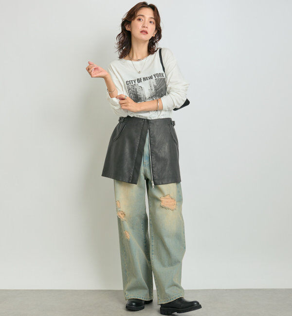  「【MONN.:.(モン)】ハイライズダメージDENIM」|デニム|