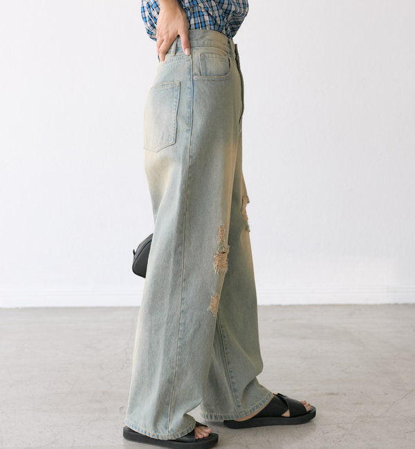  「【MONN.:.(モン)】ハイライズダメージDENIM」|デニム|