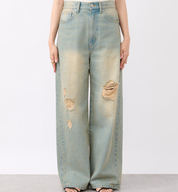  「【MONN.:.(モン)】ハイライズダメージDENIM」|デニム|