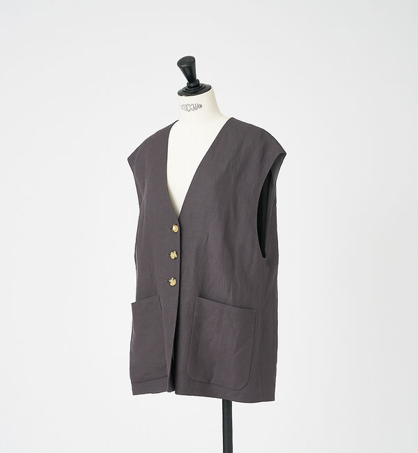 collex「【手洗い可】リネン混 イージークロス Vネックジレ」|ベスト・ジレ|