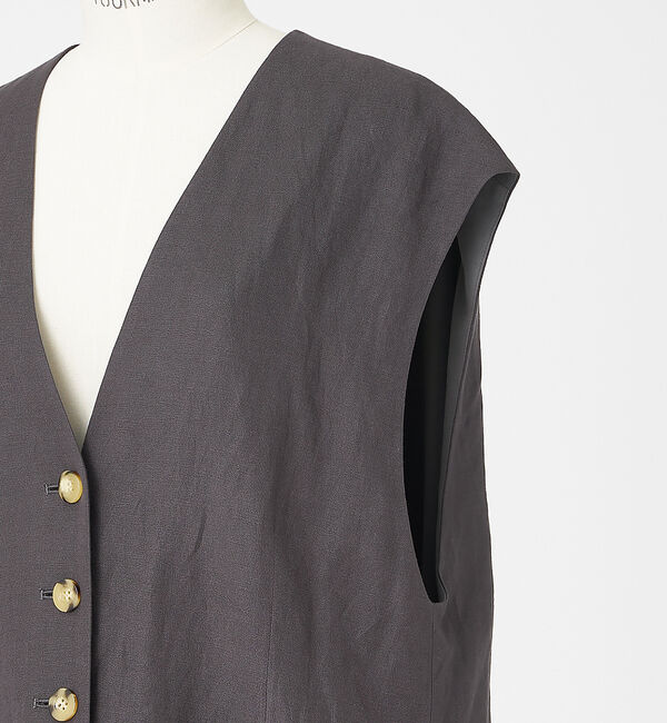 collex「【手洗い可】リネン混 イージークロス Vネックジレ」|ベスト・ジレ|