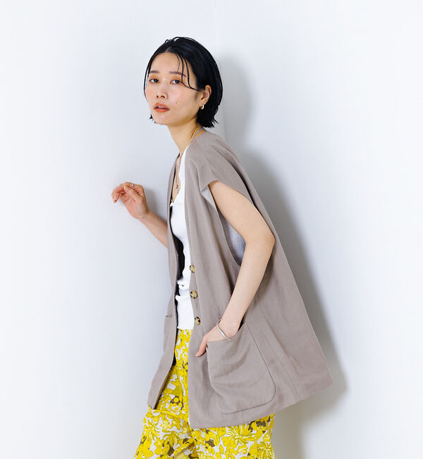 collex「【手洗い可】リネン混 イージークロス Vネックジレ」|ベスト・ジレ|