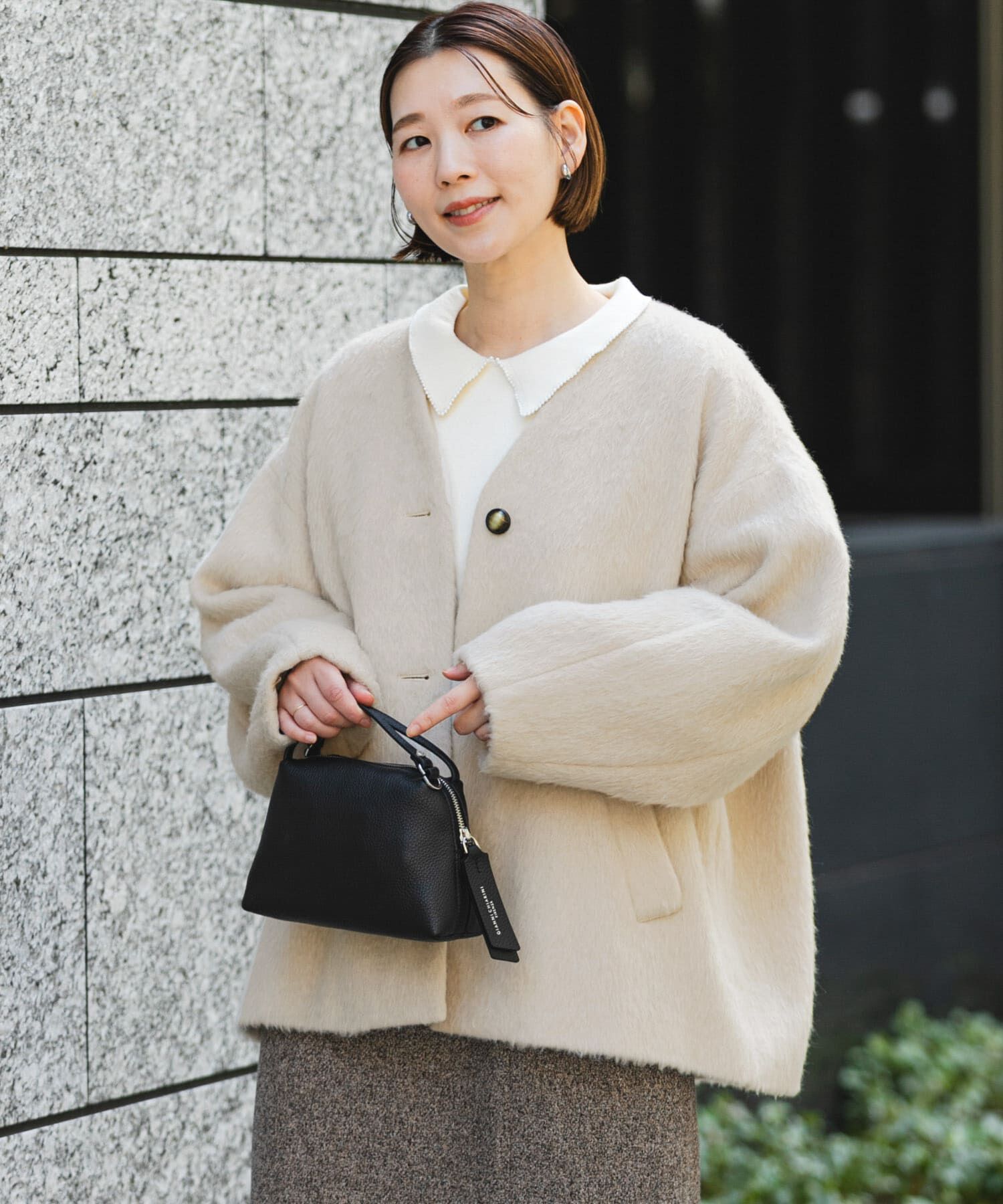 URBAN RESEARCH ROSSO「F by ROSSO　『UR TECH』シャギーノーカラーコート」|ノーカラージャケット|