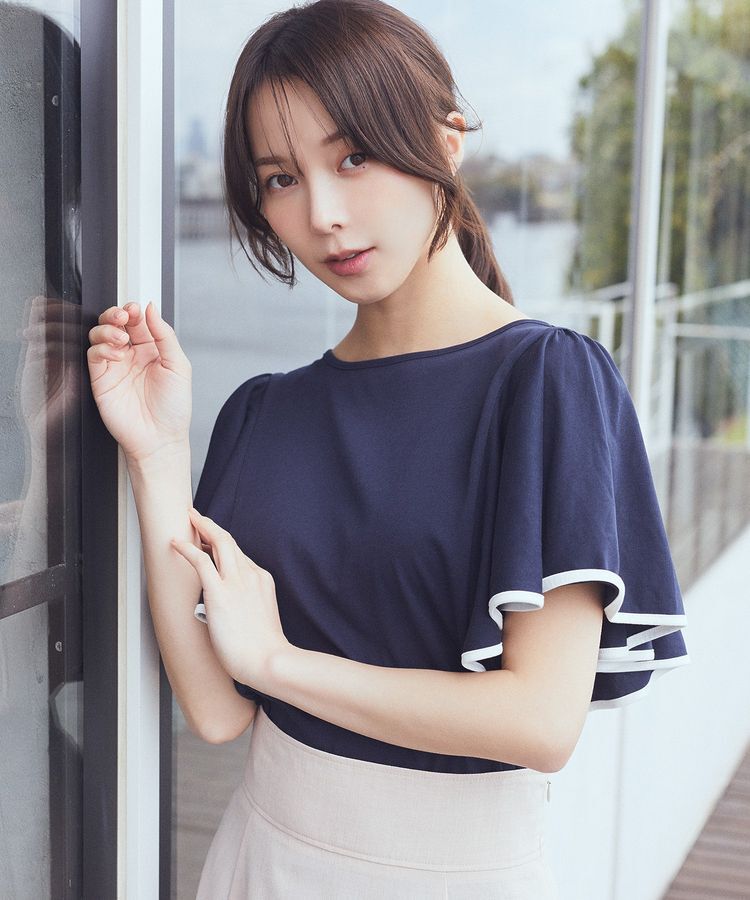 earth music&ecology「パイピングフレアスリーブカットソー」|Tシャツ・カットソー|Navy