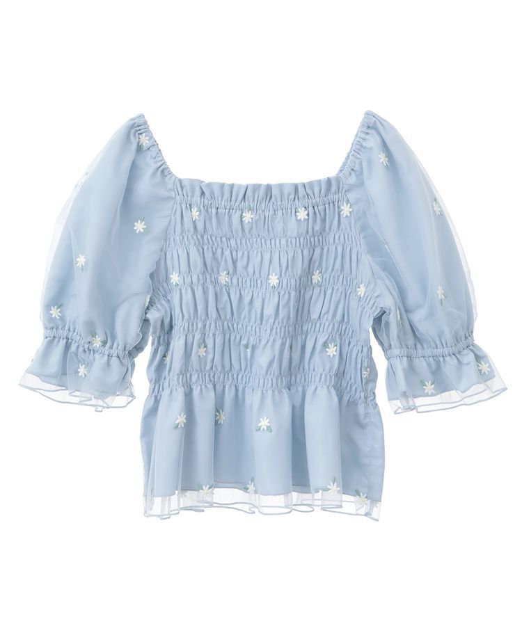 earth music&ecology「フラワー刺繍シャーリングプルオーバー」|シャツ・ブラウス|