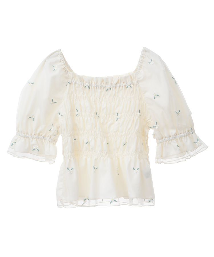 earth music&ecology「フラワー刺繍シャーリングプルオーバー」|シャツ・ブラウス|