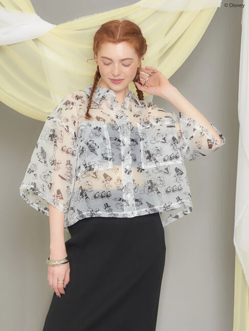 AMERICAN HOLIC「総柄シアーショート丈シャツ/Disney」|シャツ・ブラウス|