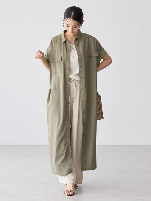 AMERICAN HOLIC「接触冷感+UVカットWポケットシャツワンピース」|ワンピース|Khaki