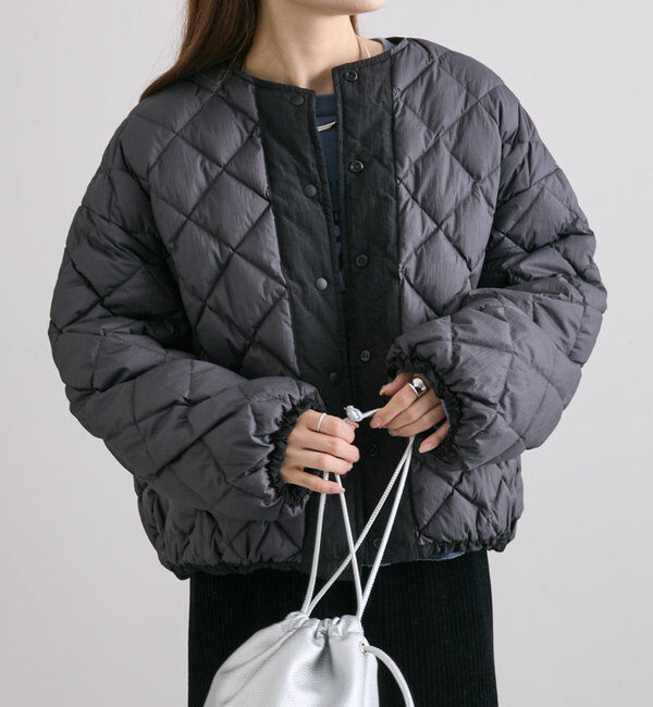  「【リバーシブル】リサイクルダウンノーカラージャケット」|ダウン|