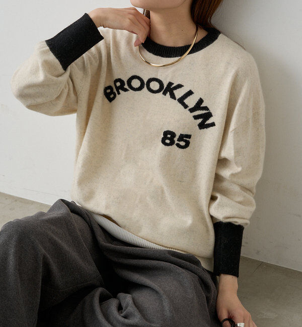  「インターシャロゴニットプルオーバー」|ニット・セーター|アイボリー