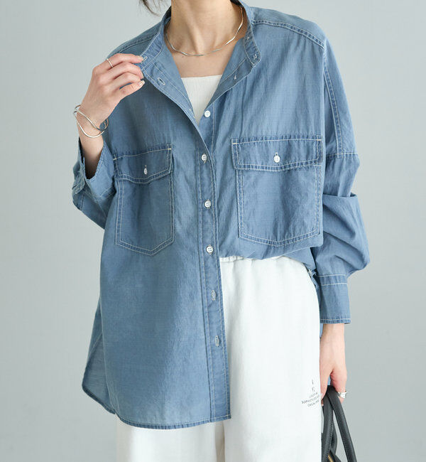  「シアーデニムバンドカラーブラウス」|シャツ・ブラウス|