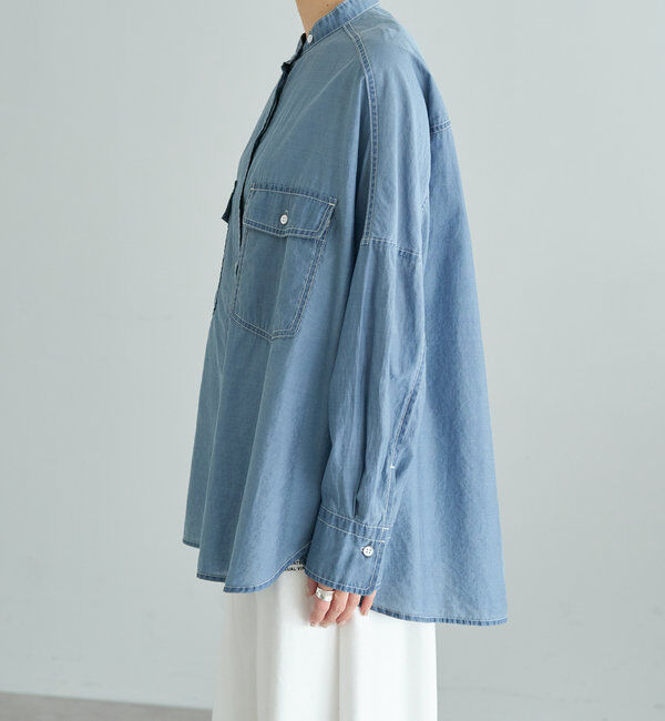  「シアーデニムバンドカラーブラウス」|シャツ・ブラウス|
