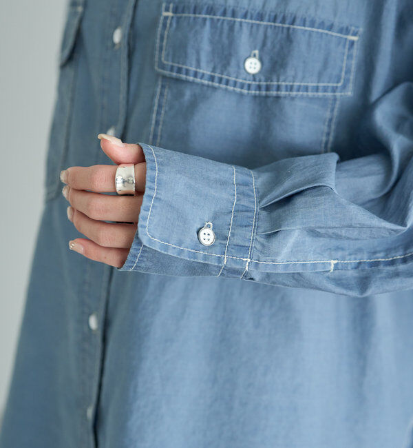  「シアーデニムバンドカラーブラウス」|シャツ・ブラウス|