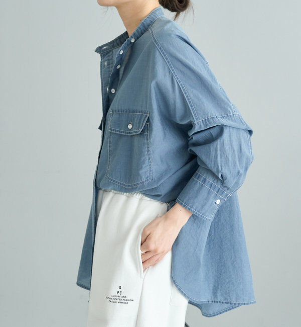  「シアーデニムバンドカラーブラウス」|シャツ・ブラウス|