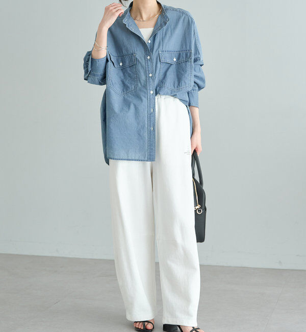  「シアーデニムバンドカラーブラウス」|シャツ・ブラウス|