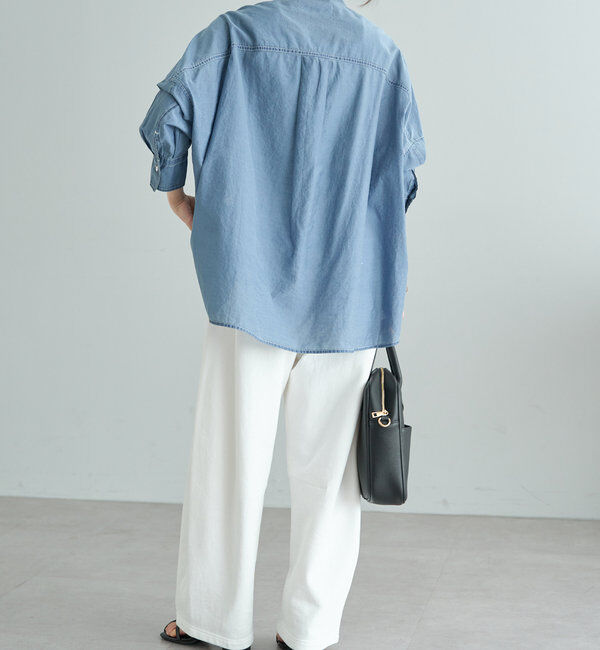  「シアーデニムバンドカラーブラウス」|シャツ・ブラウス|