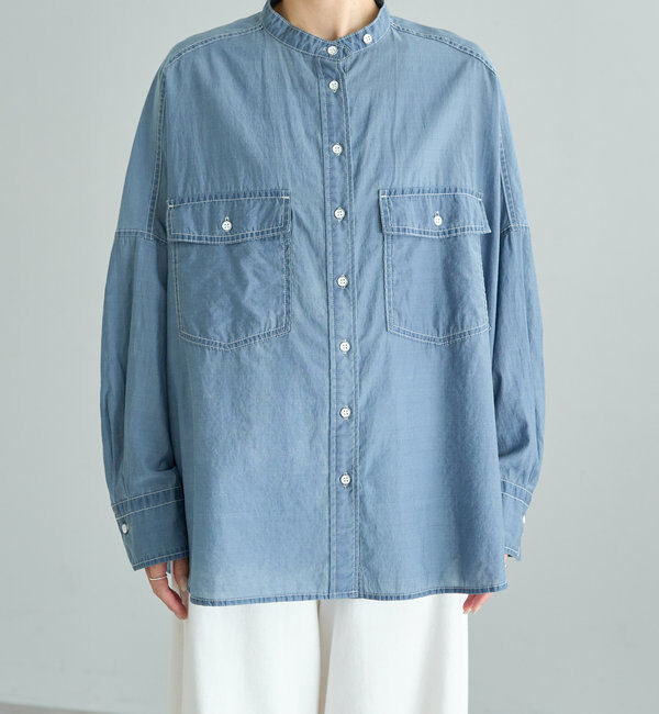  「シアーデニムバンドカラーブラウス」|シャツ・ブラウス|