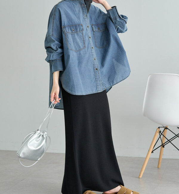  「シアーデニムバンドカラーブラウス」|シャツ・ブラウス|