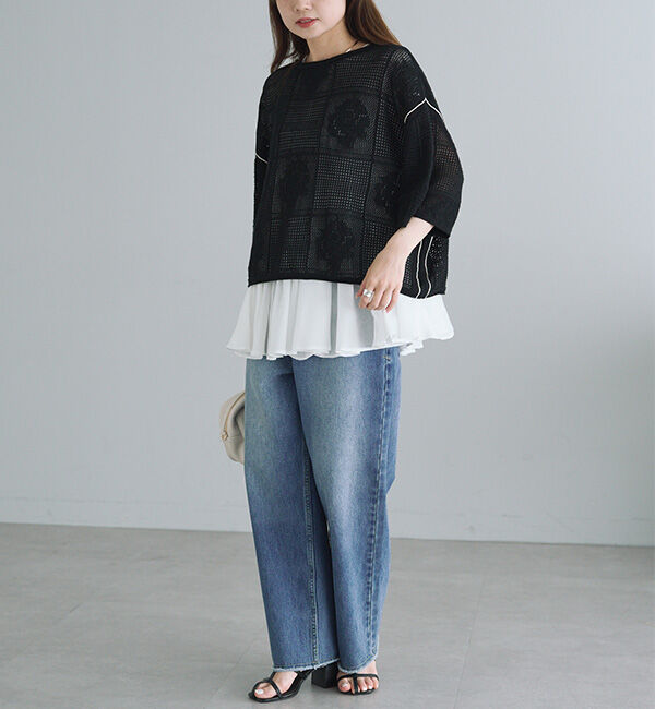  「配色透かし編みプルオーバー」|ニット・セーター|
