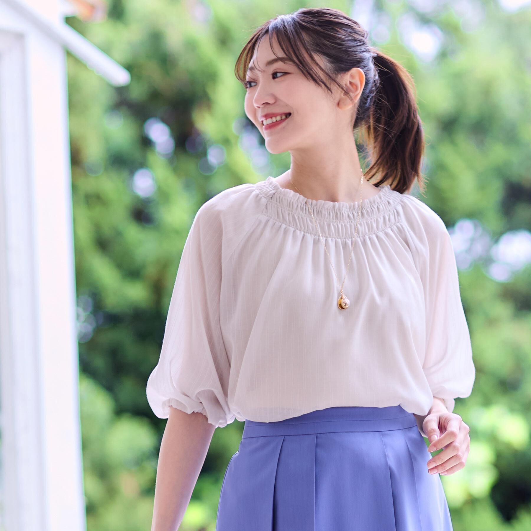 Reflect「【洗える】シャーリングデザインブラウス」|シャツ・ブラウス|ライトベージュ(35