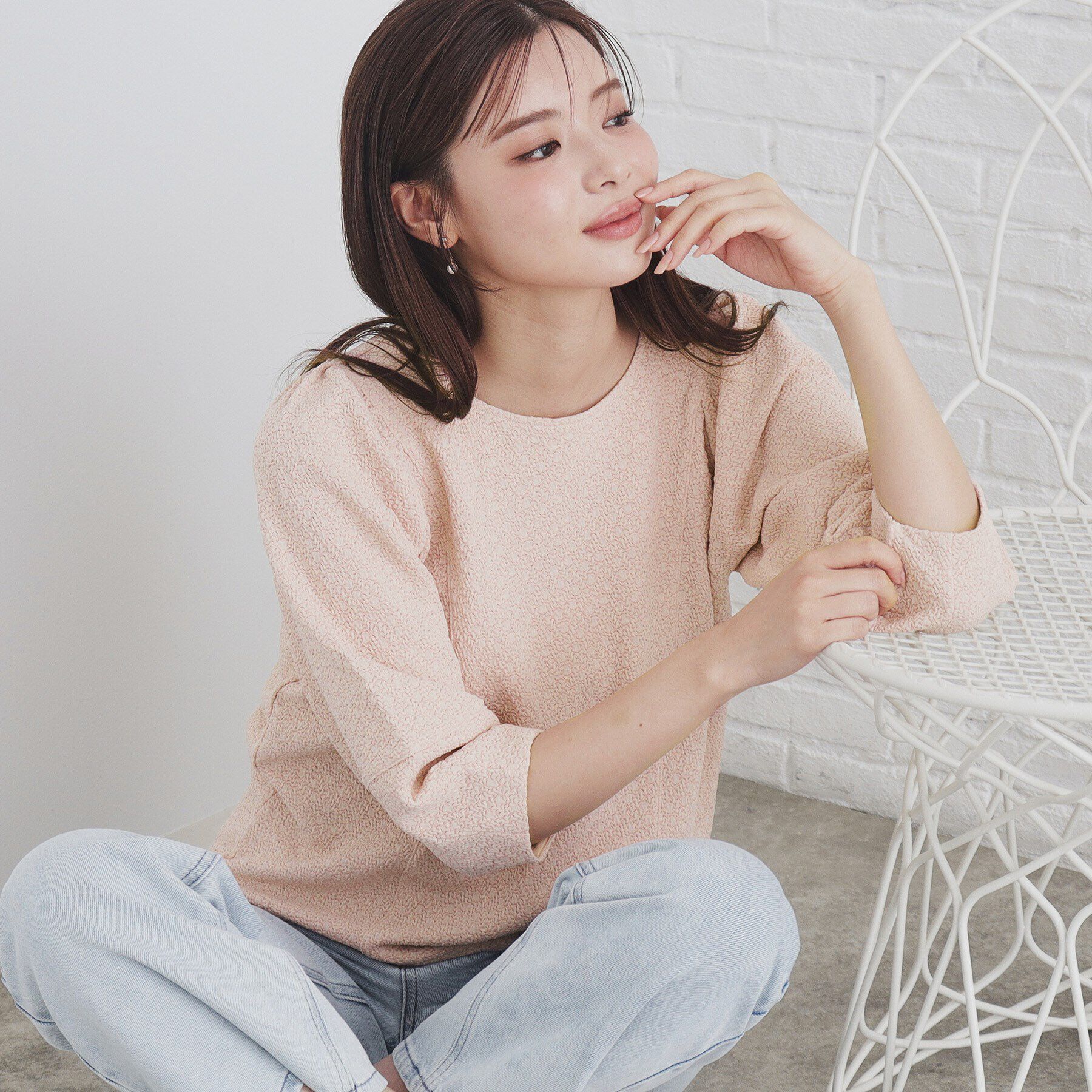 index「《5color/S-LLsiza》カットジャカードパフスリーブトップス【洗濯機洗い可】」|Tシャツ・カットソー|ライトピンク(070