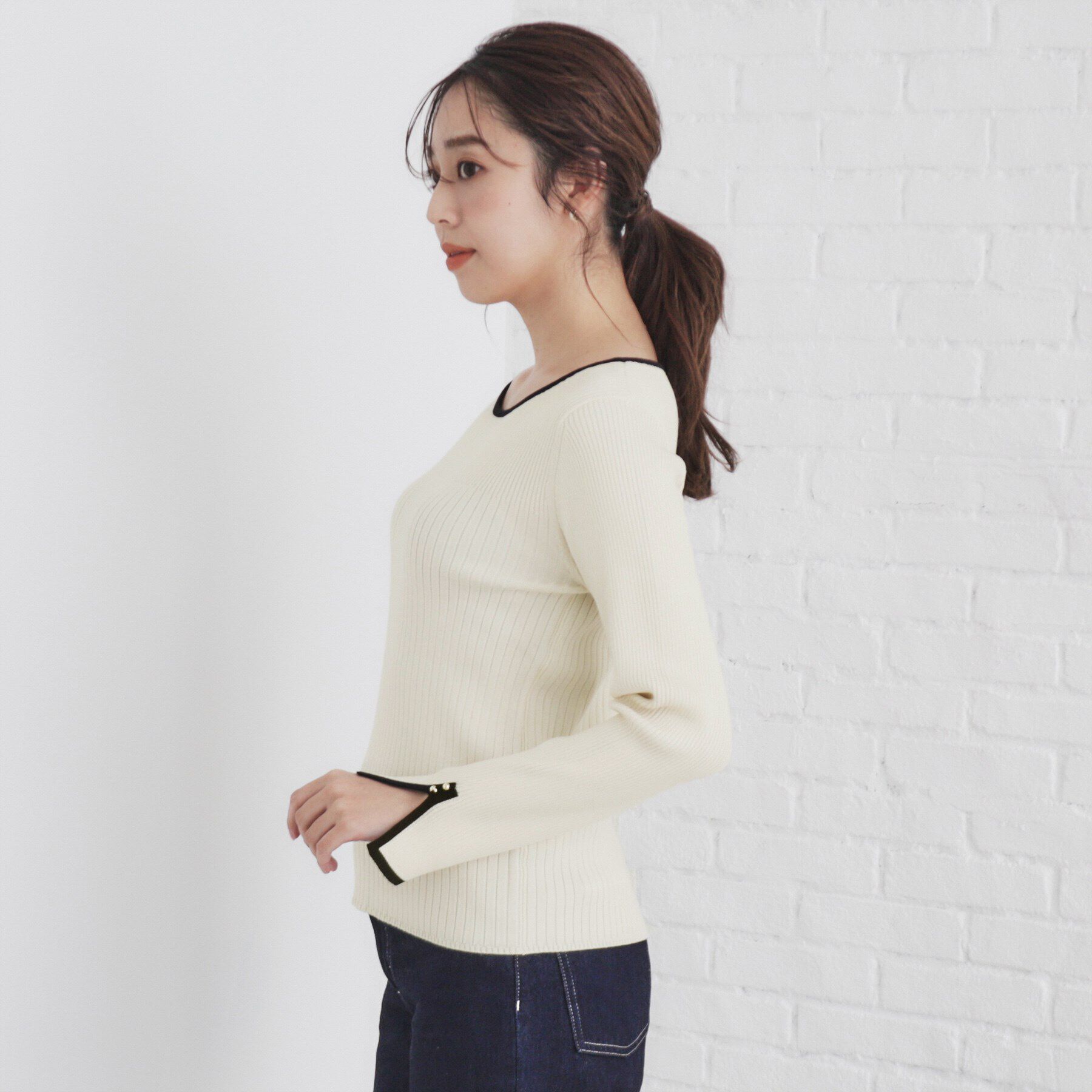 index「スリットスリーブバイカラーリブニット【洗濯機洗い可】」|ニット・セーター|