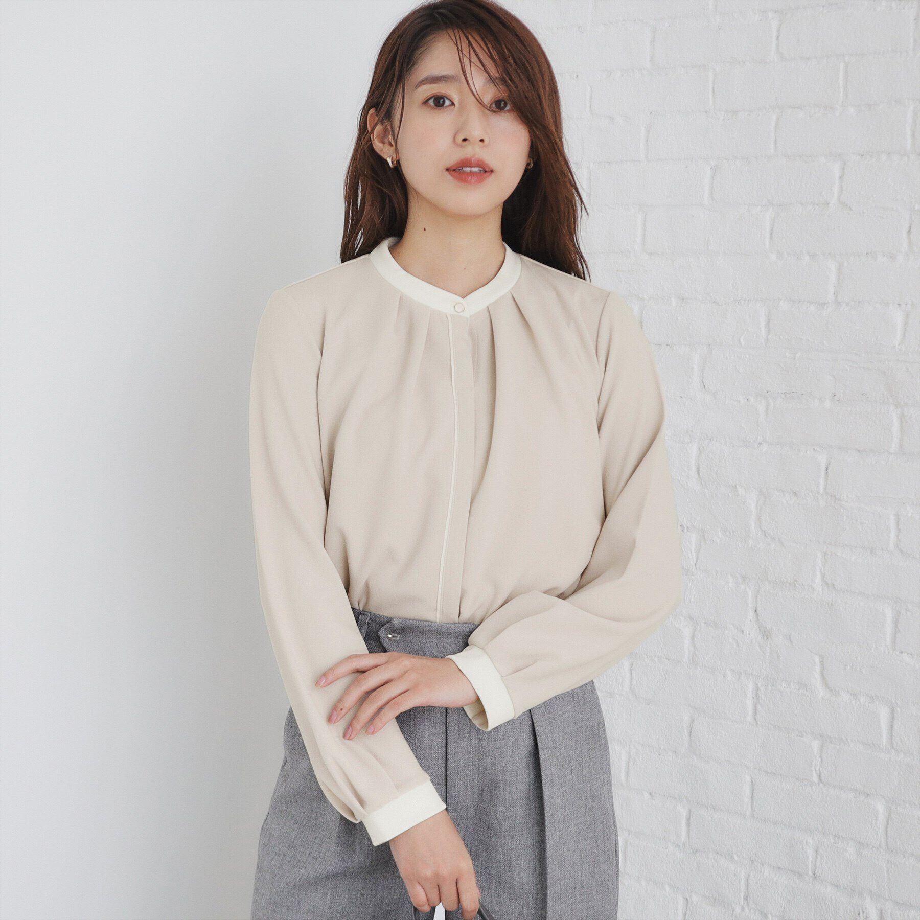 index「バイカラーデザイントップス【洗濯機洗い可】」|Tシャツ・カットソー|