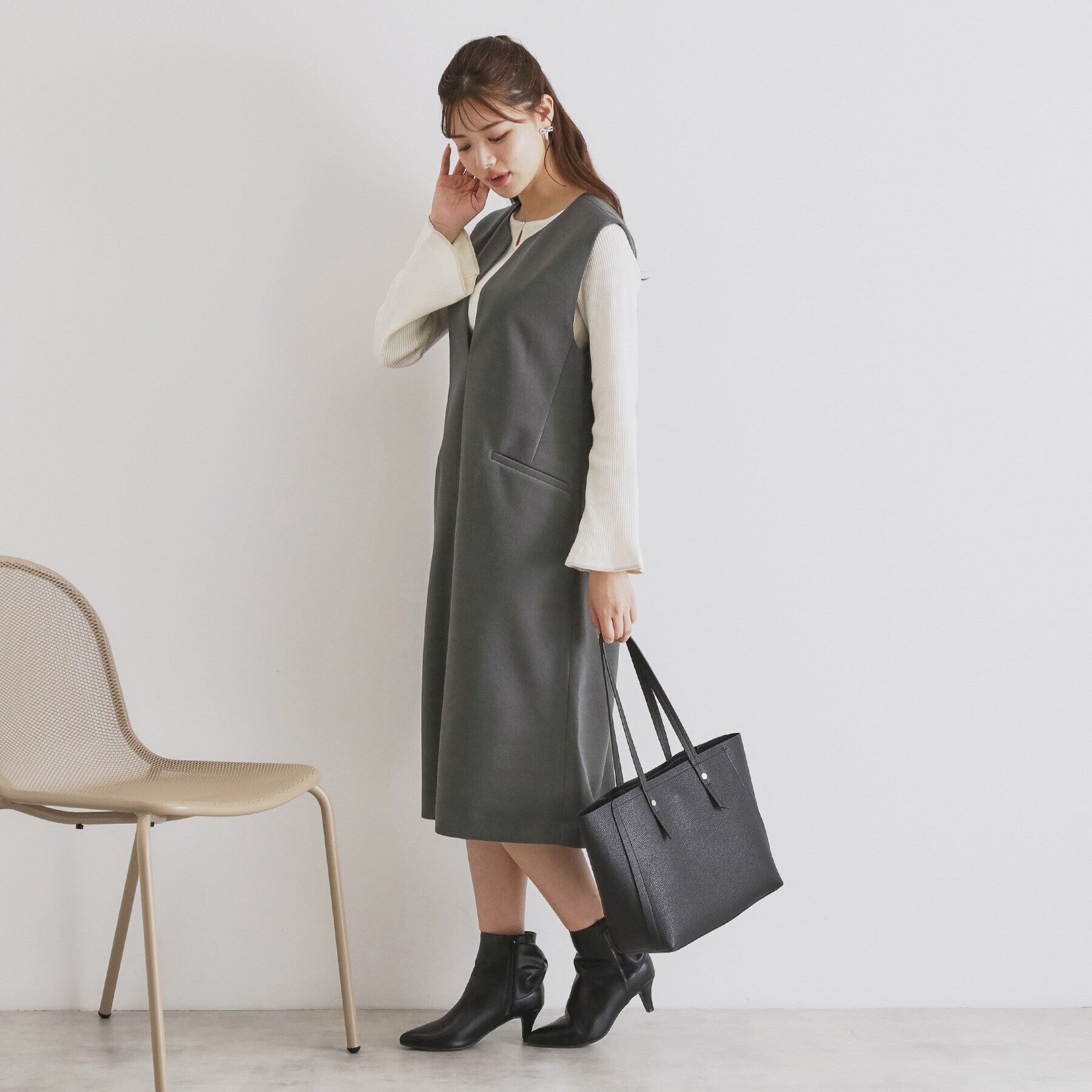 index「スリットネックジャンパースカート【洗濯機洗い可/イージーアイロン】」|ワンピース|