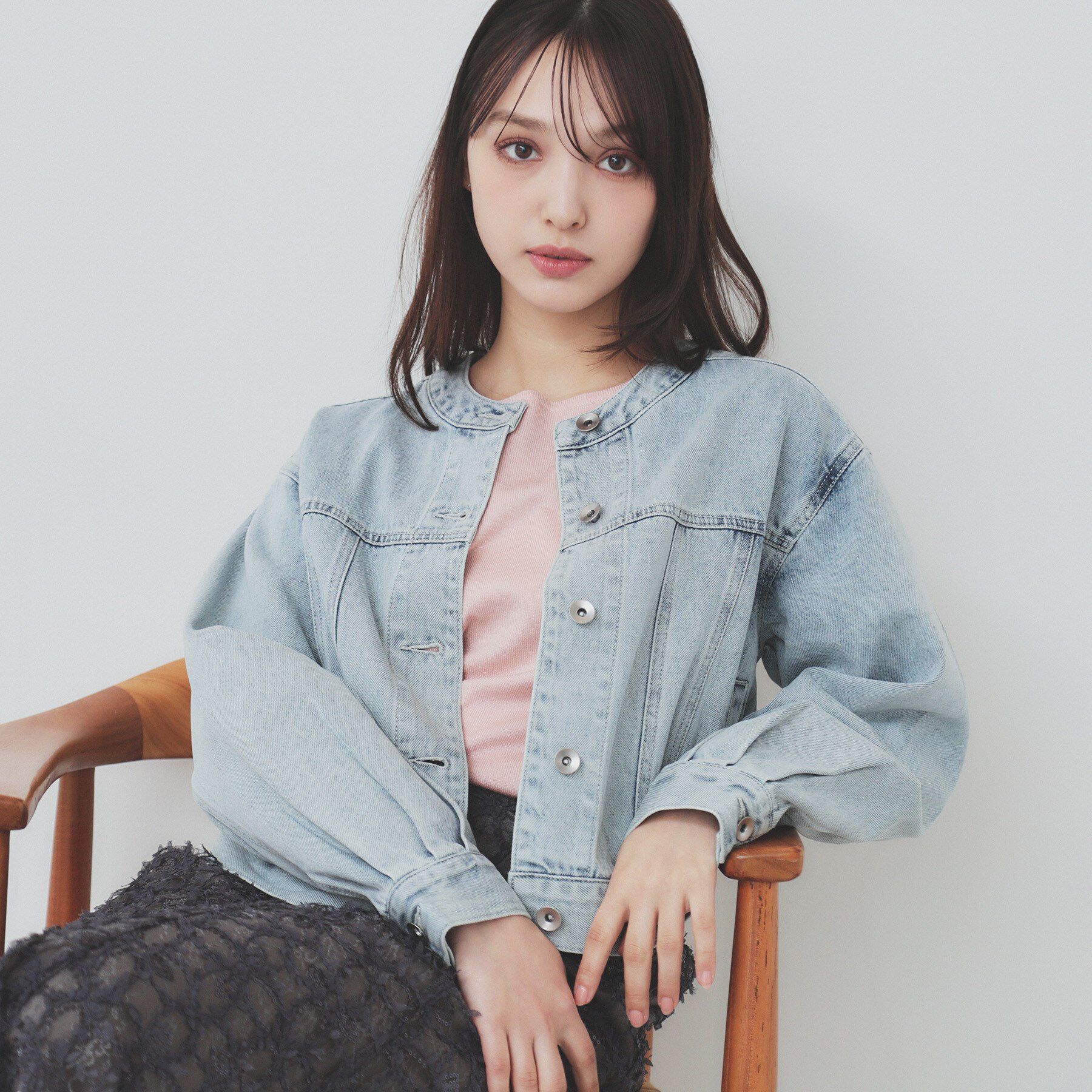 index「ノーカラーGジャン【洗濯機洗い可】」|デニムジャケット|ブルー(091)