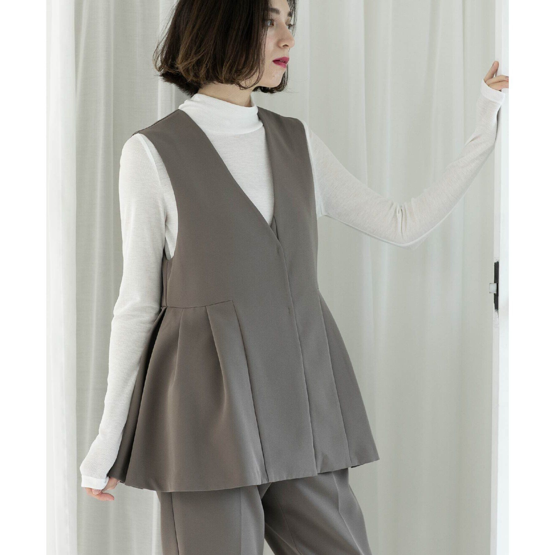 OPAQUE.CLIP「ペプラムジレ／セットアップ対応【洗濯機洗い可】」|ベスト・ジレ|