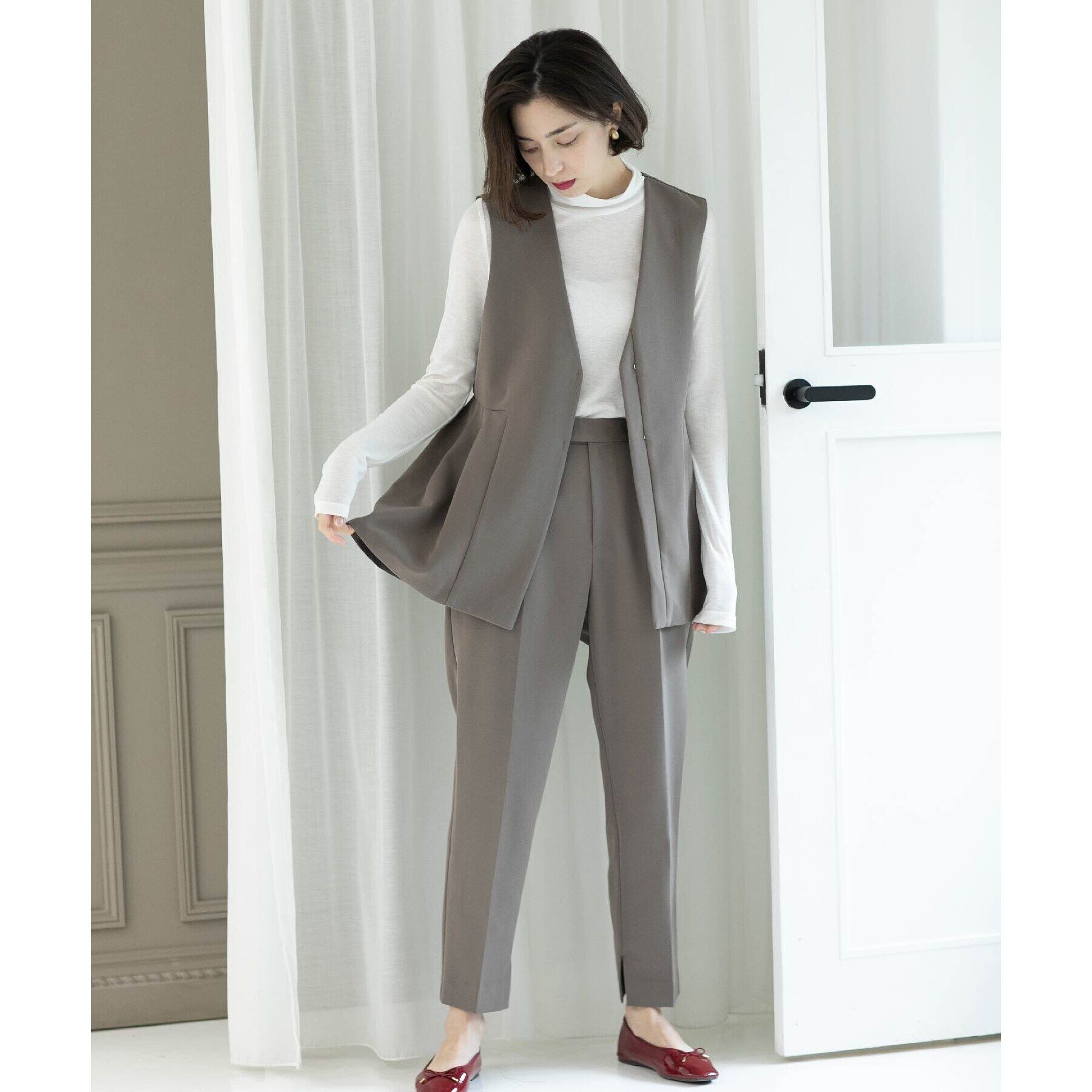 OPAQUE.CLIP「ペプラムジレ／セットアップ対応【洗濯機洗い可】」|ベスト・ジレ|