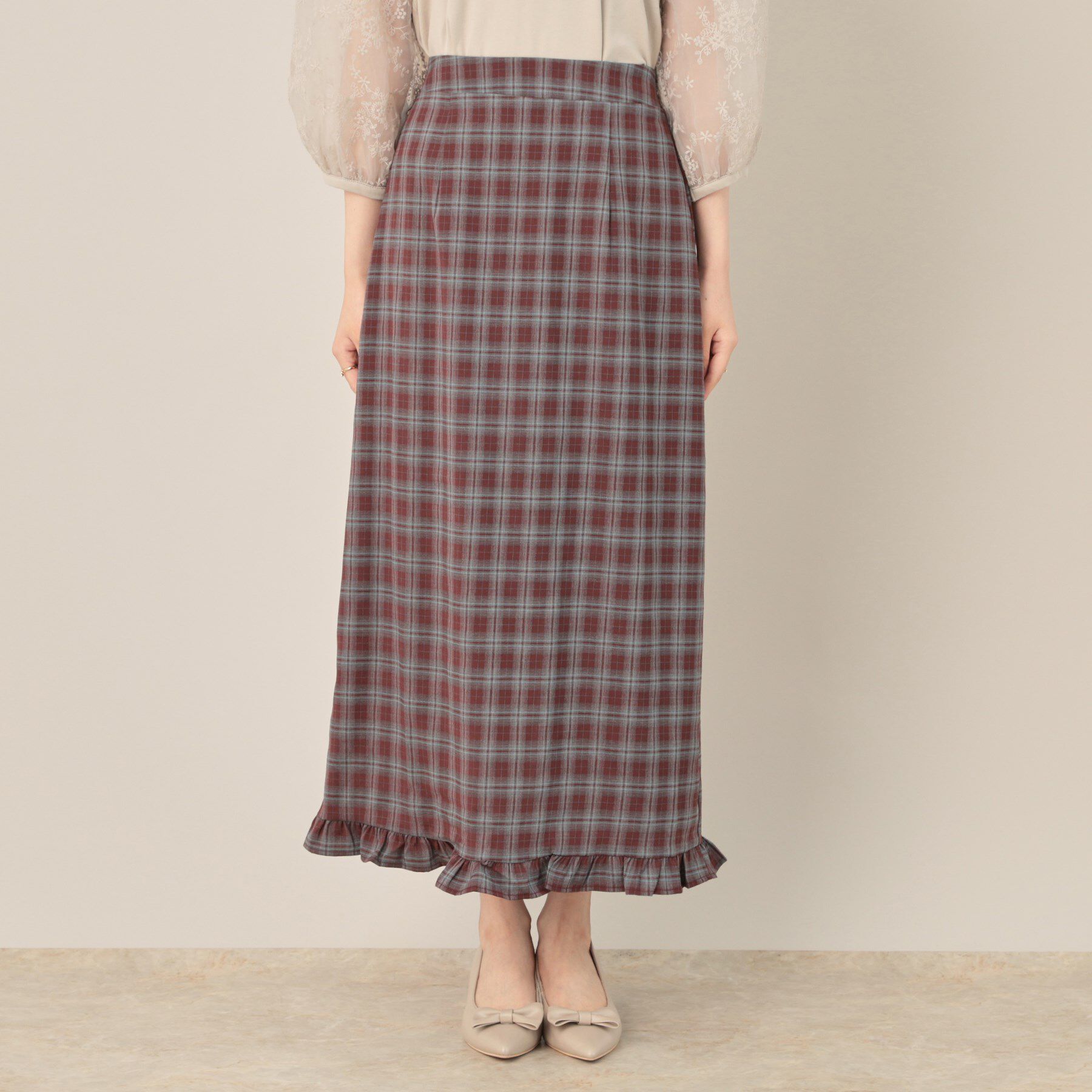 Couture broach「チェック裾フリルスカート」|スカート|