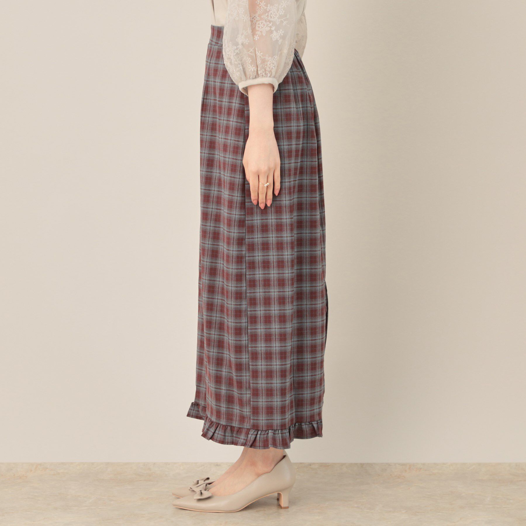 Couture broach「チェック裾フリルスカート」|スカート|