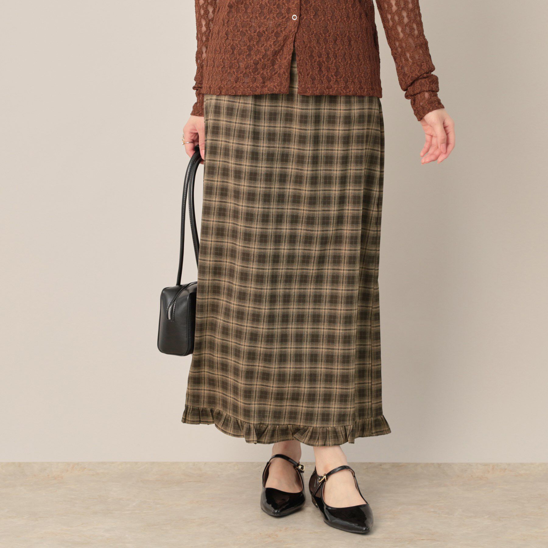 Couture broach「チェック裾フリルスカート」|スカート|