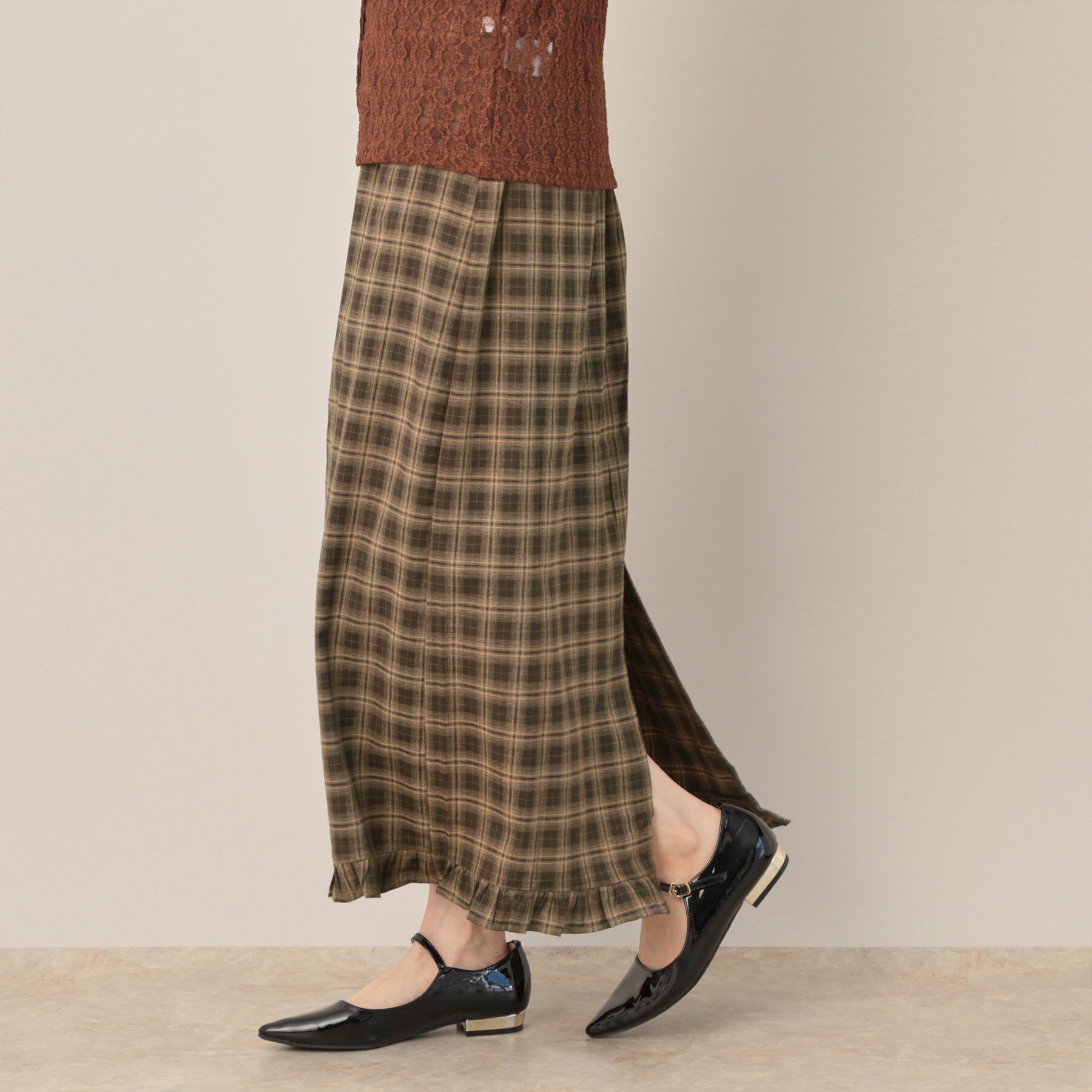 Couture broach「チェック裾フリルスカート」|スカート|