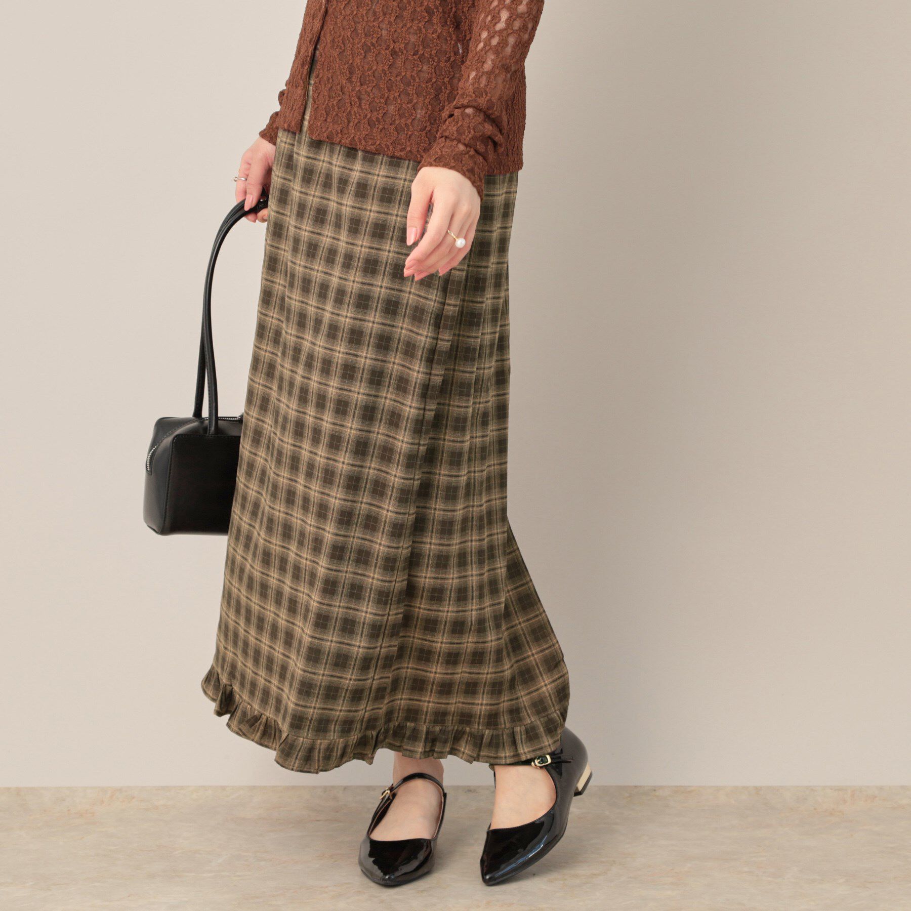 Couture broach「チェック裾フリルスカート」|スカート|ブラウン(243)