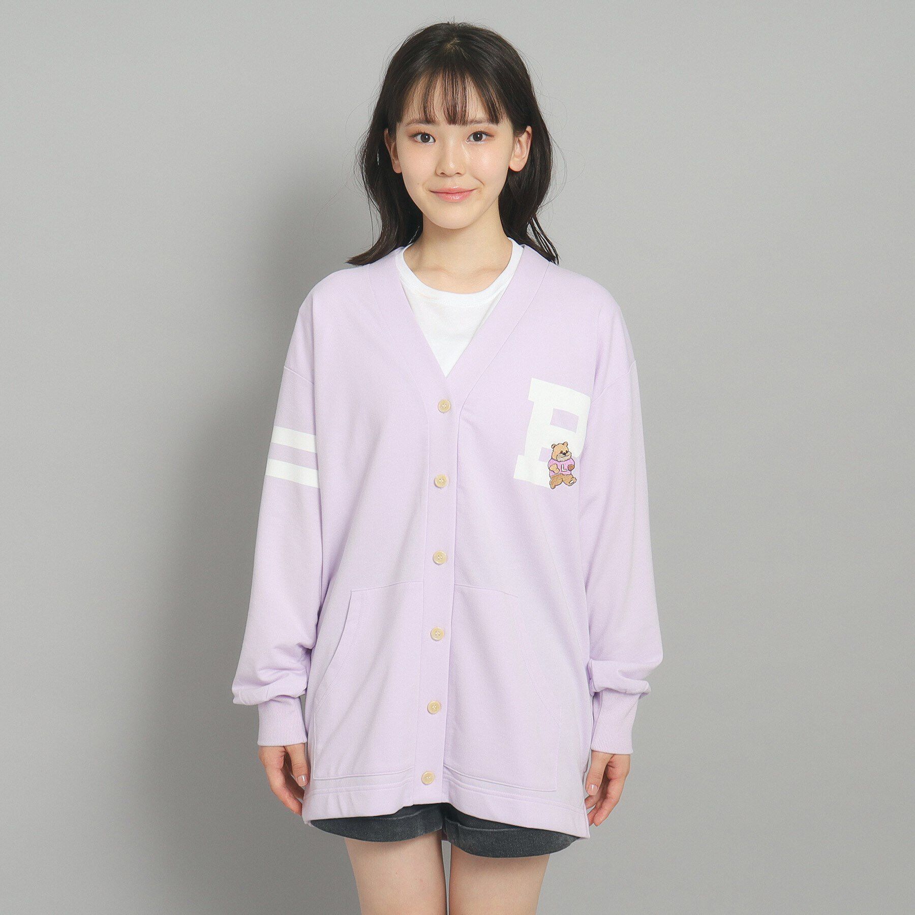 PINK-latte「【130cmあり】カレッジロゴカーディガン」|カーディガン|