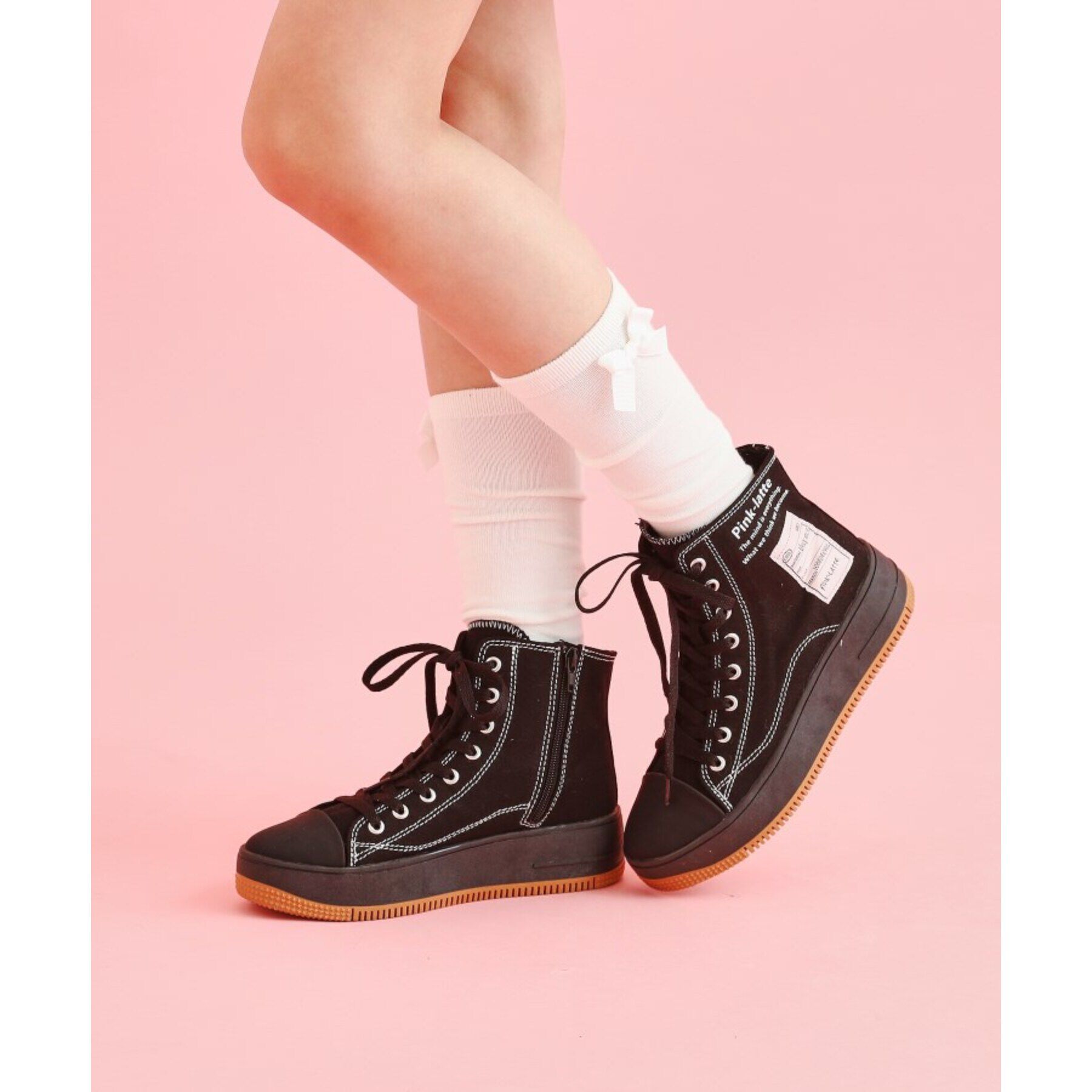 PINK-latte「ハイカットネームスニーカー」|スニーカー|ブラック(019)