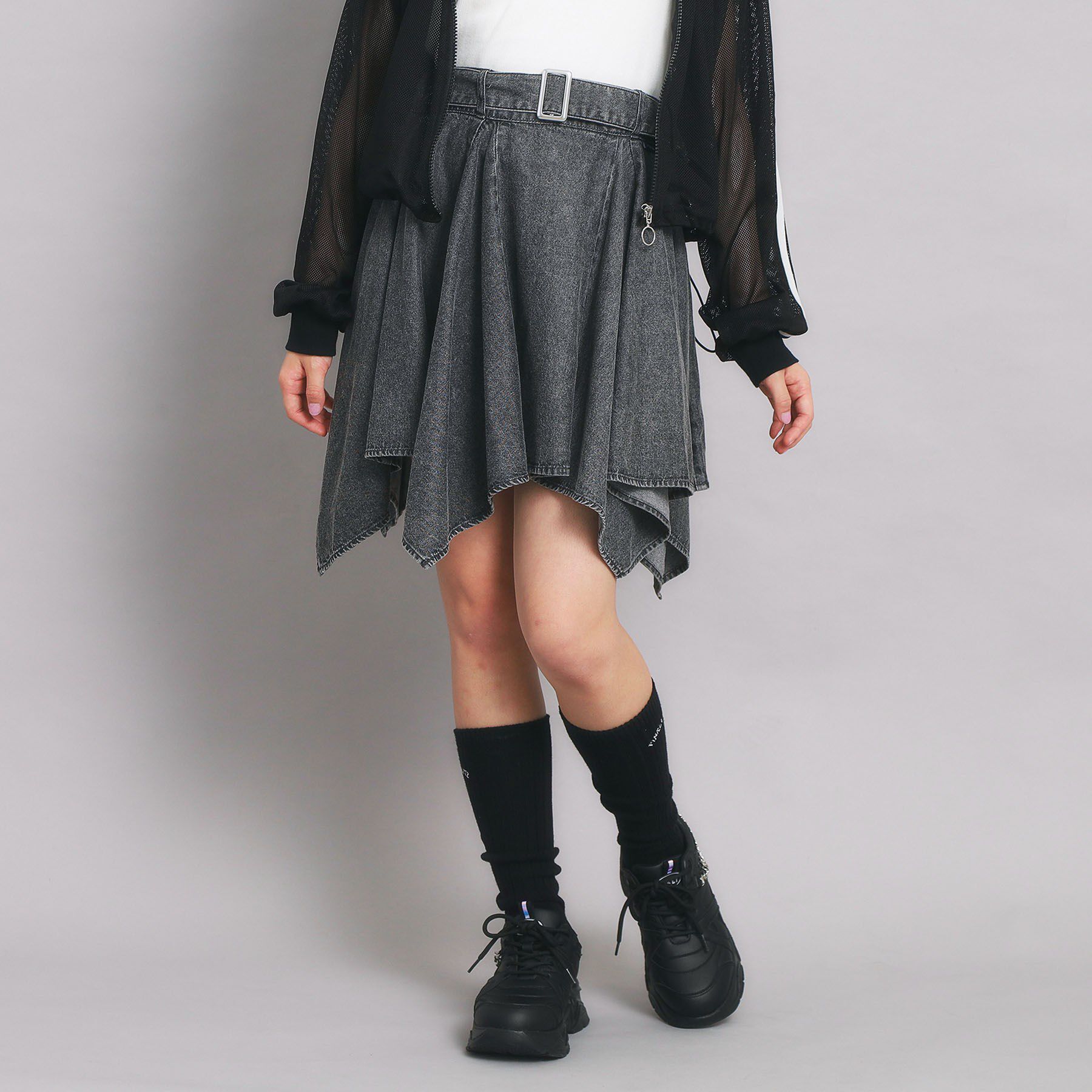 PINK-latte「変形ヘムスカート」|スカート|ブラック(419)