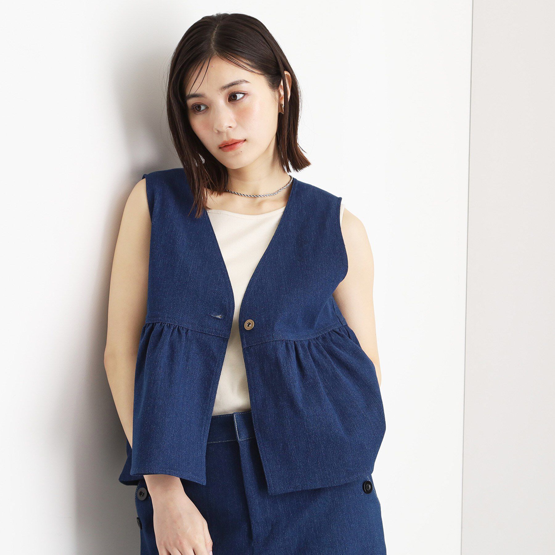 THE SHOP TK「デニムペプラムベスト【洗える/親子リンク】」|ベスト・ジレ|ブルー(092)