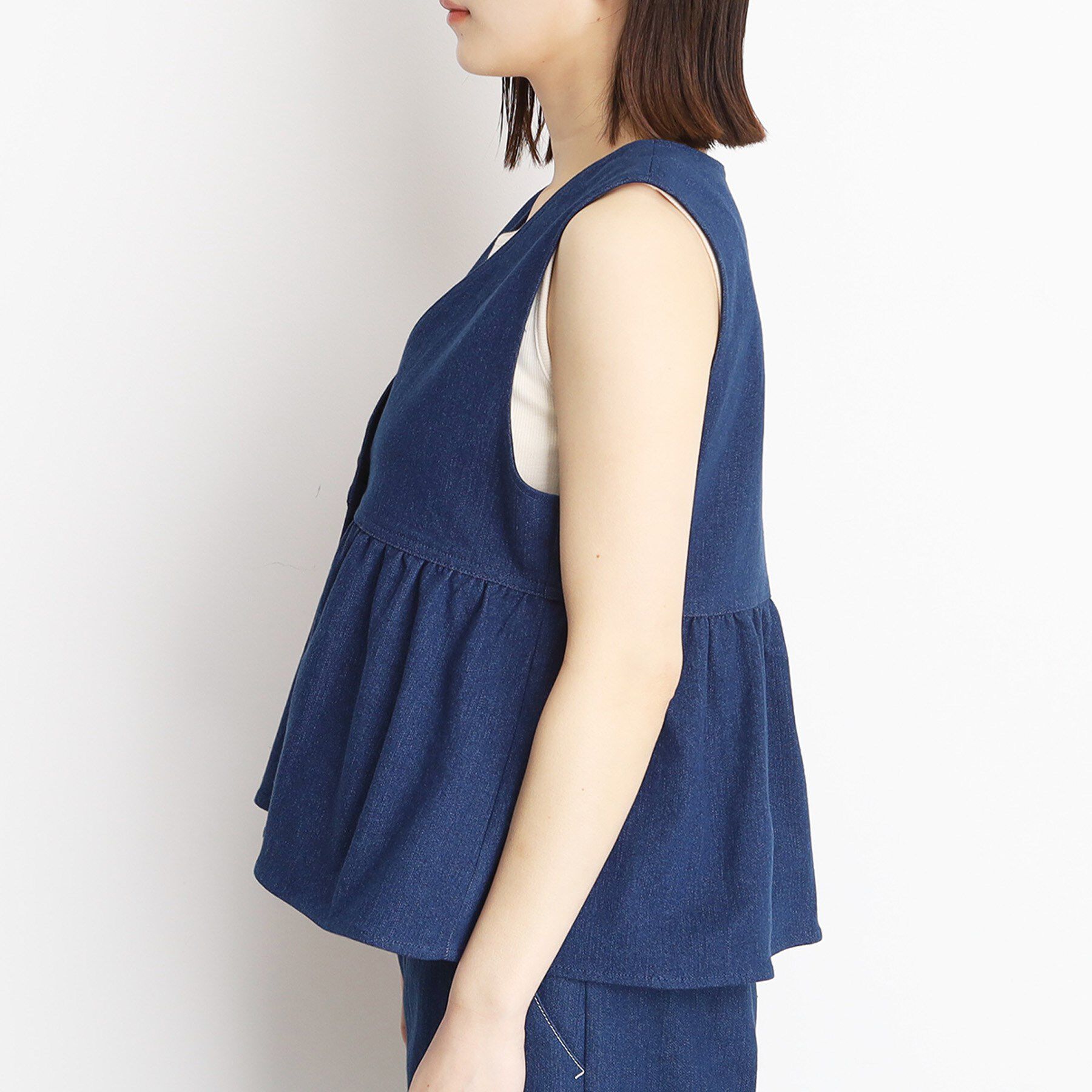 THE SHOP TK「デニムペプラムベスト【洗える/親子リンク】」|ベスト・ジレ|